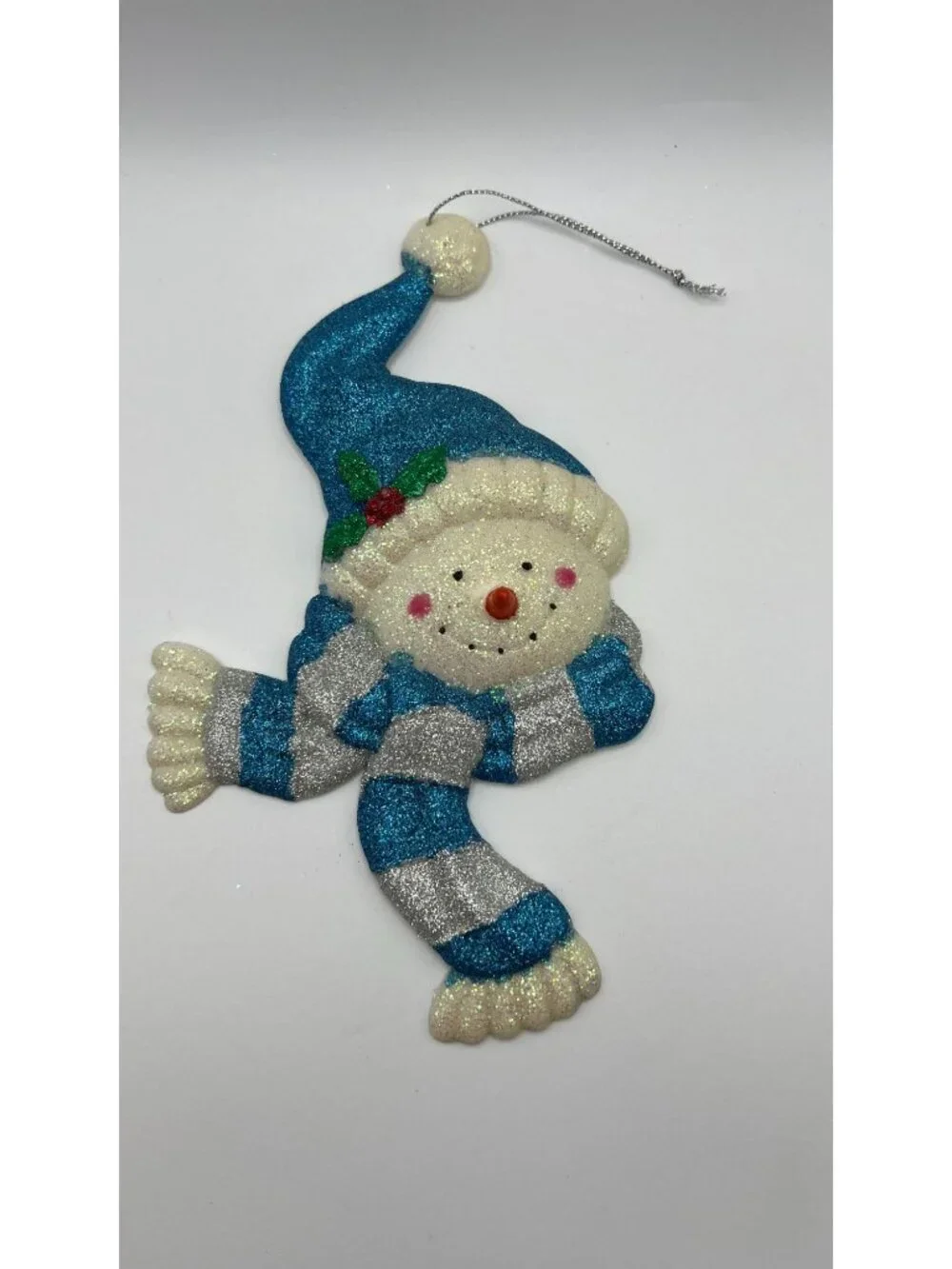 Snowman Christmas Ornament With Glittery Blue Hat & Scarf